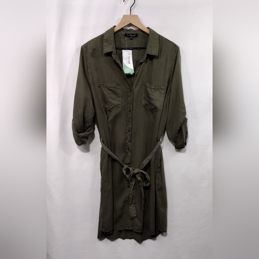 NWT Velvet Heart Shirt Dress Women's L Green Boho Retro 90s Minimalist Casual - Picture 1 of 10